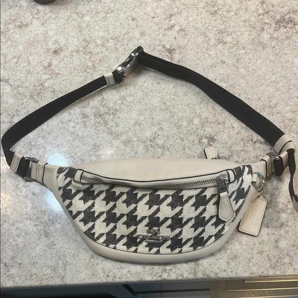 Coach Black and White Houndstooth Belt Bag